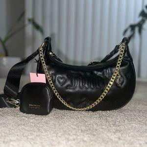 Juicy Couture - Juicy Puff Halfmoon Crossbody Purse (Black / Gold)